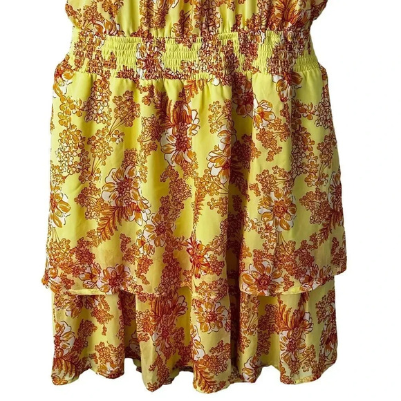 NWT Collective Concepts Smocked Waist Halter Dress Yellow Orange Floral SZ XL - Picture 4 of 10